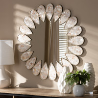 Baxton Studio RTB1214 Savita Modern and Contemporary Antique Silver Finished Round Shell Petal Accent Wall Mirror